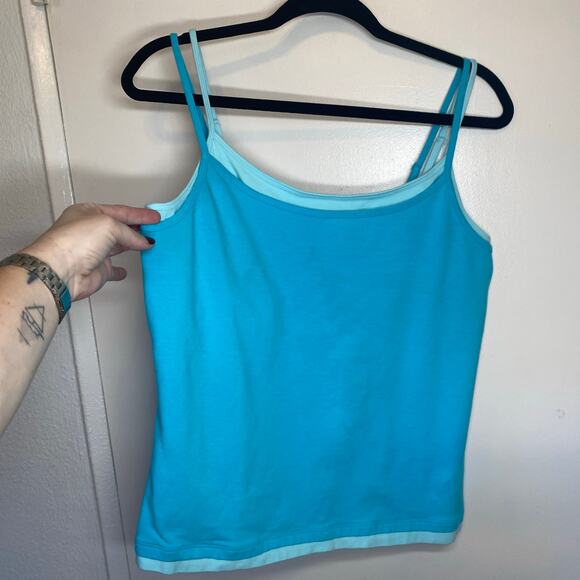 Vintage Y2K Faded Glory Double Layer built in bra cami tank turquoise blue XL - Picture 3 of 11